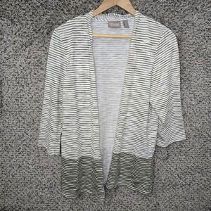 Chicos Cardigan Womens 1 US Medium Gray Striped Lightweight Open Front Ladies